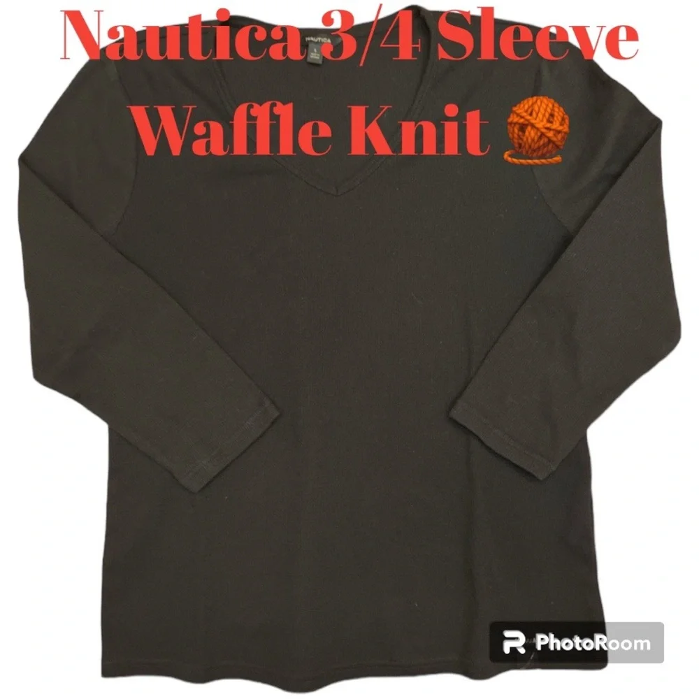 2/$30 Nautica Waffle Shirt LG Nautica Waffle Knit Shirt Top 3/4 sleeve NAVY BLUE